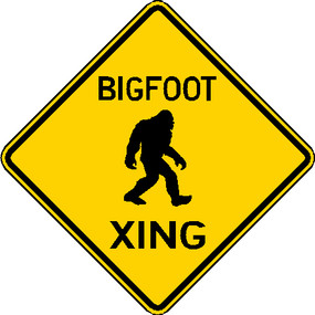 yellow sign with bigfoot silhouette and text BIGFOOD XING