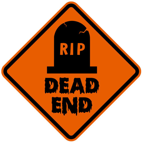 Dead End with Grave on oragen sign