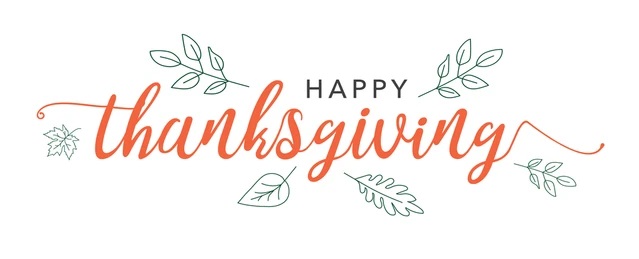 Happy Thanksgiving text in orange with leafs