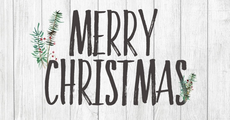 merry Christmas text in black with tree branches