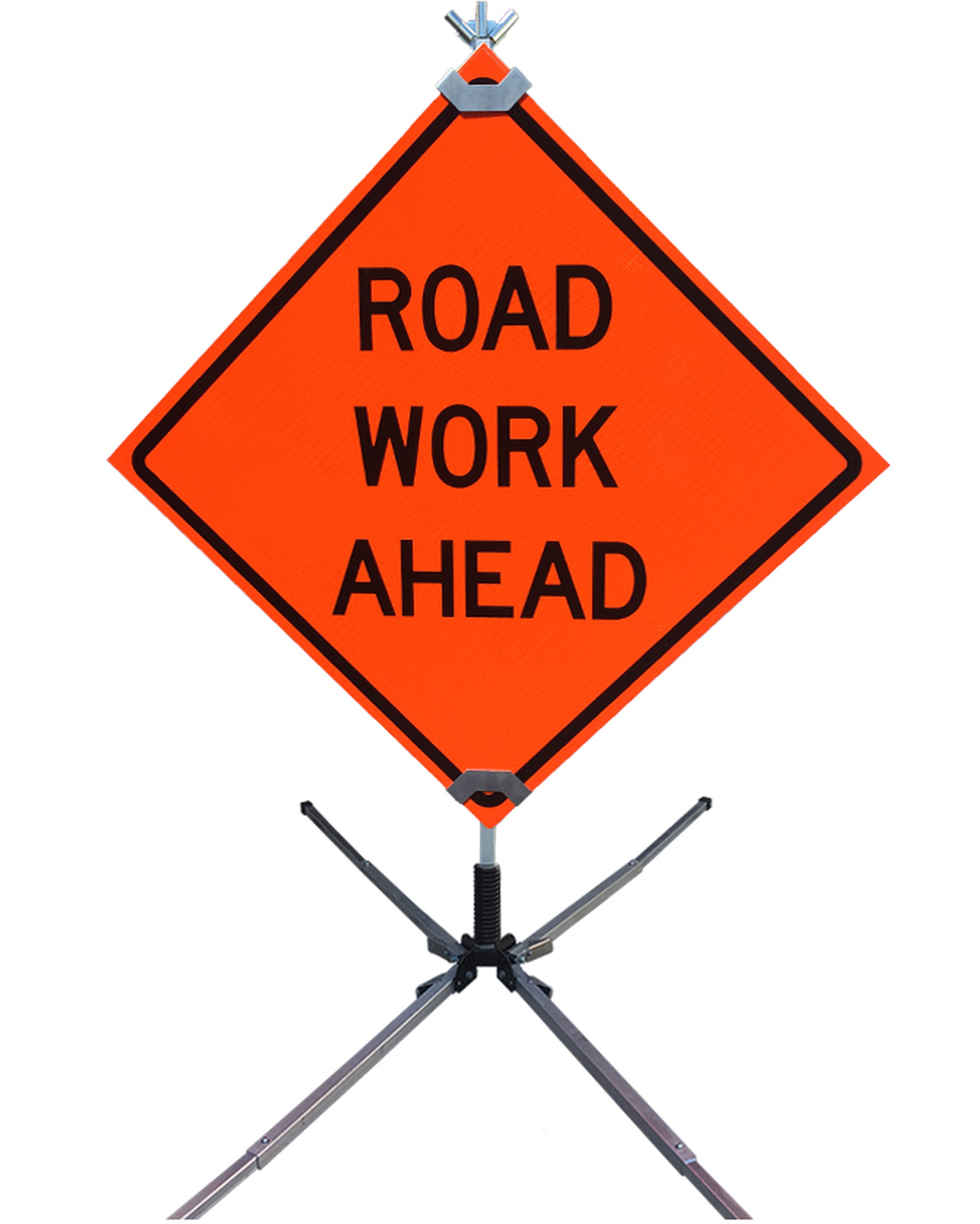 orange road work ahead sign
