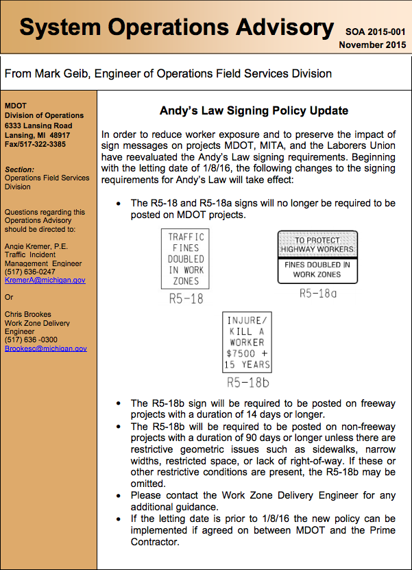 Andy's Law Signing Policy Update