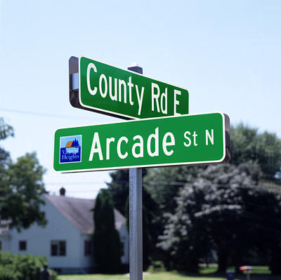 County Rd E and Arcane St N signs