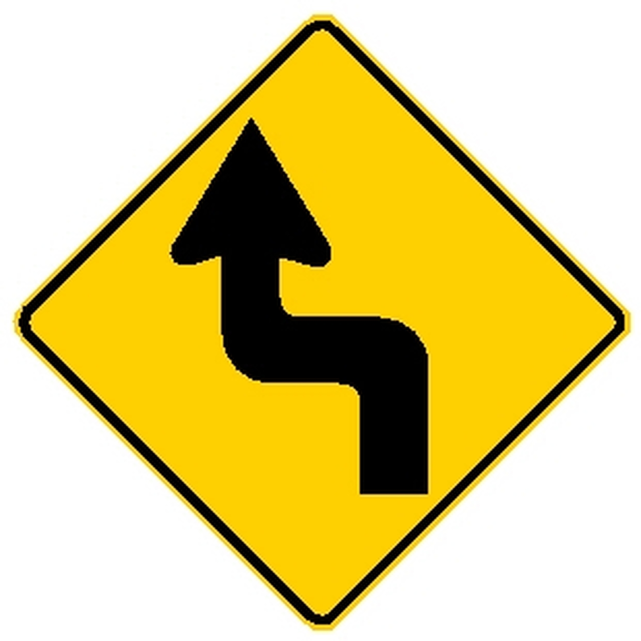 yellow curve ahead sign